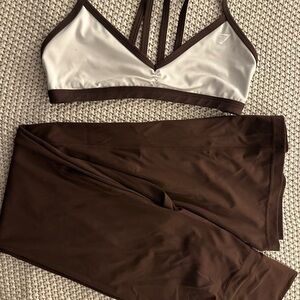 Women's Brown and White Workout Set